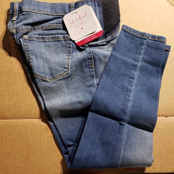 🆕️Maternity Inset Side Panel Skinny Crop Jeans- 00/24 in Medium Blue - Picture 1 of 4